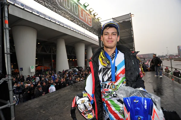 Cedric Soubeyras, campeão europeu de supercross, pódio de retrato — Fotografia de Stock