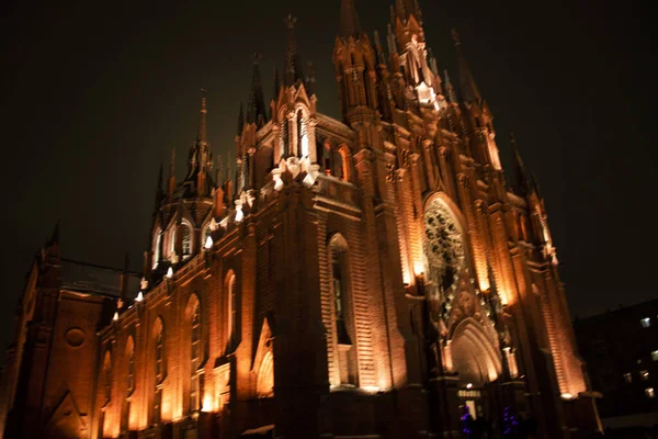 Belle Église Catholique Antique Nuit — Photo