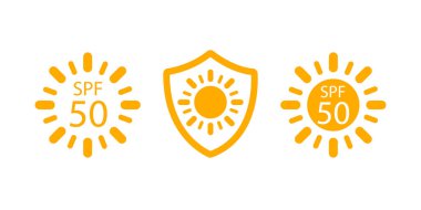 UV, güneşten korunma, Spf 50 vektör simgeleri beyaz