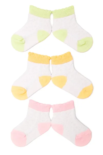 Tres pares de calcetines de bebé con camino de recorte — Foto de Stock