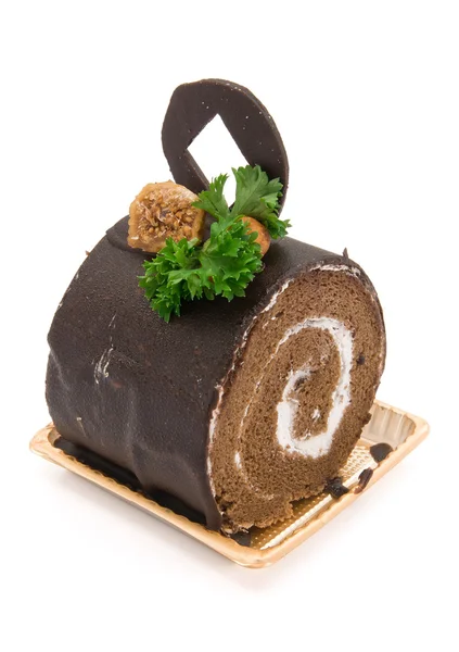 เค้กช็อคโกแลตที่มีเส้นทางตัด — ภาพถ่ายสต็อก