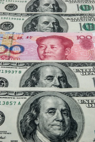 RMB in mid of USD — Stock Photo, Image