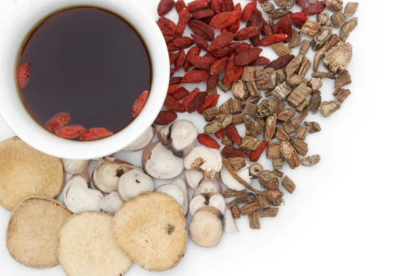 Top view chinese herbs blends and herb tea — Stock Photo, Image