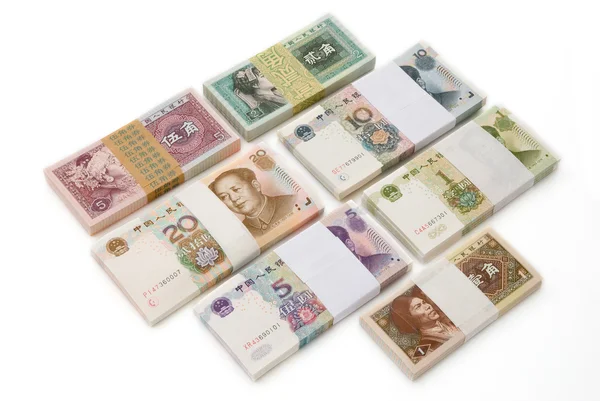 RMB jüanů a jiao na bílém pozadí — Stock fotografie