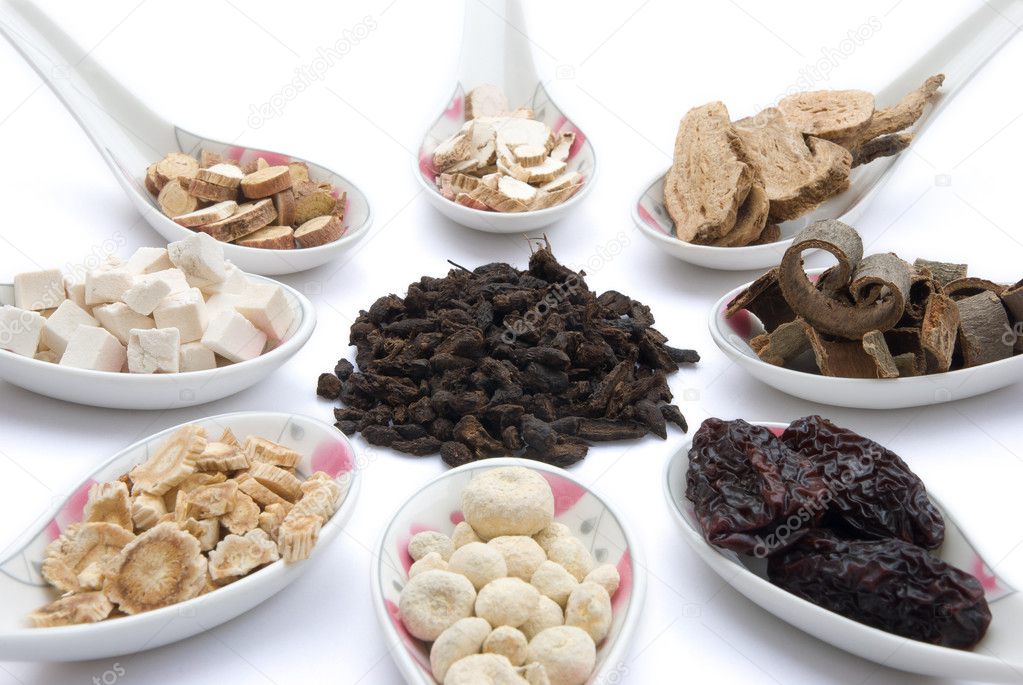 Chinese herbs blends on white