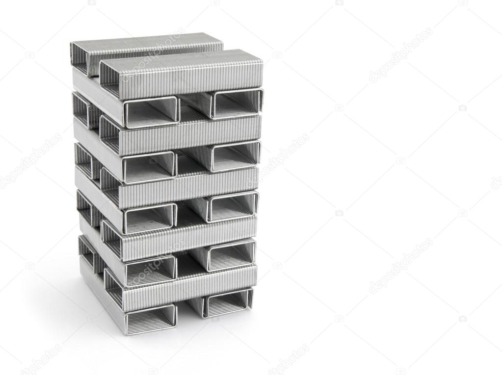 Stacked staples like a building with clipping path