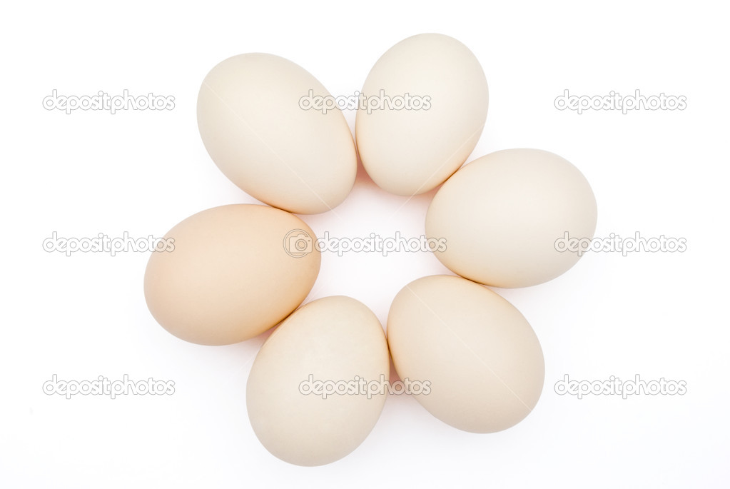 6 eggs lined up in circle with clipping path