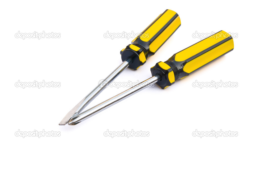 Angle view of slotted screw driver & phillips screw driver with clipping path