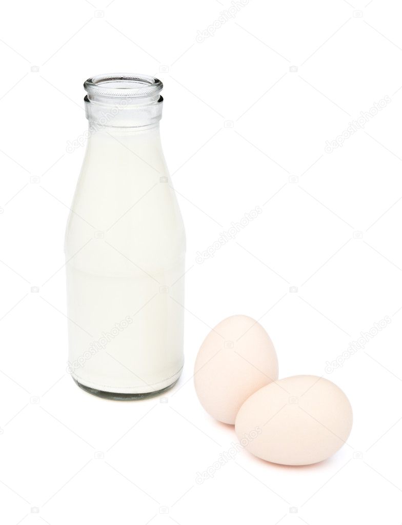 Eggs and bottle of milk with clipping path