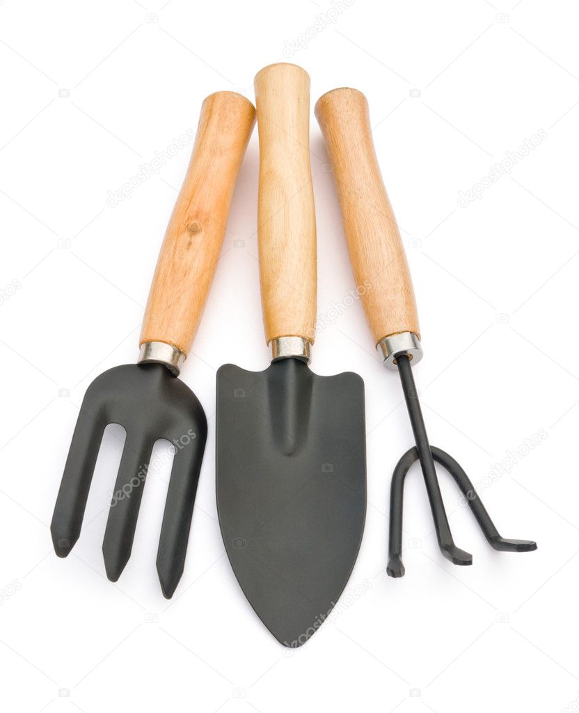 Three gardening tools with clipping path