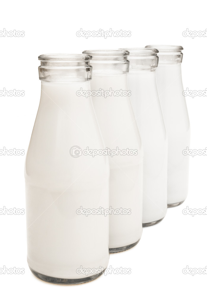 Full milk bottles with clipping path