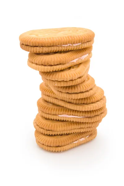 Rotated sandwich biscuits with pink cream filling — Stock Photo, Image