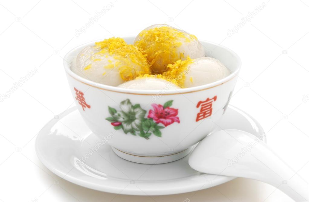 Chinese glutinous rice balls chrysanthemum petal with clipping path,no logo or trademark for the bowl