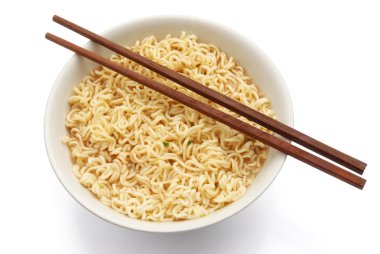 top view noodles and chopsticks with clipping path