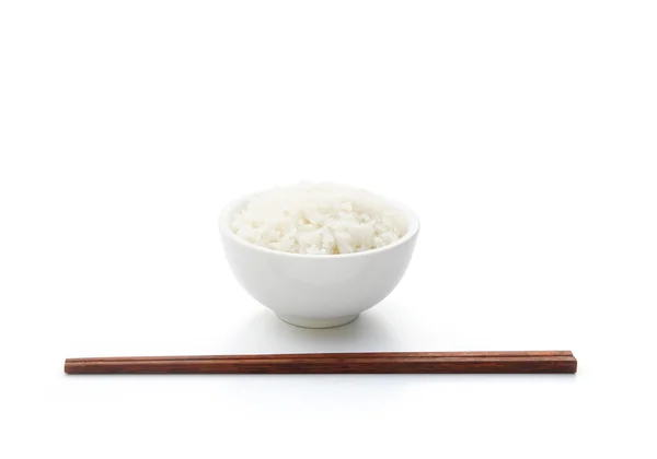 米饭和筷子上白色与剪切路径 — 图库照片