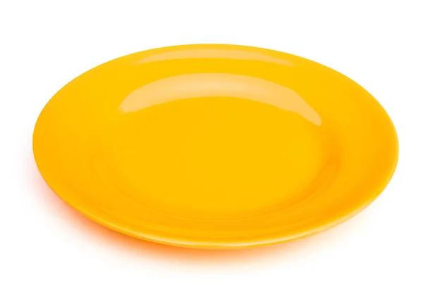 Yellow empty plate on white with clipping path — Stock Photo, Image