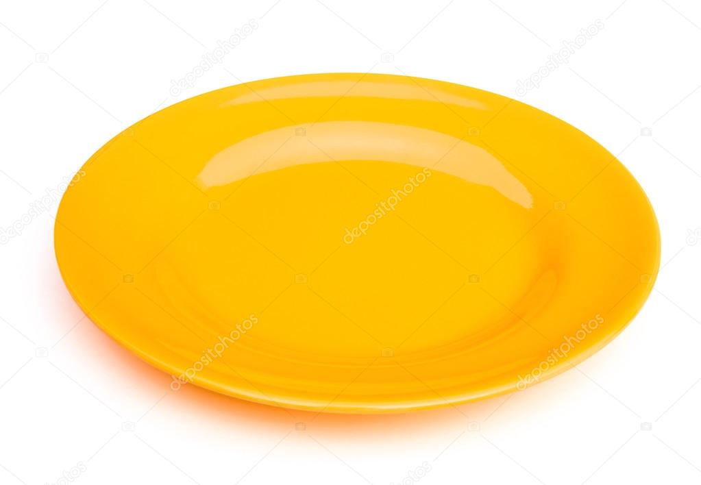 yellow empty plate on white with clipping path