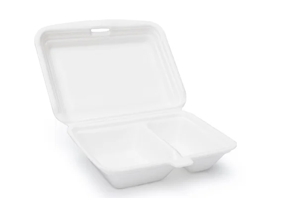 Styrofoam box on white with clipping path, open — Stock Photo, Image