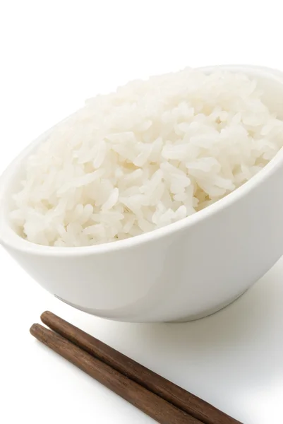 Rice and chopstick on white with clipping path, vertical composition — Stock Photo, Image