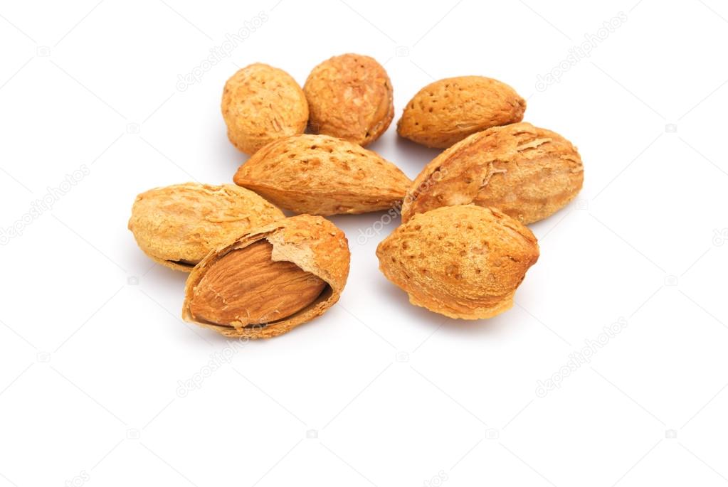 almond nuts on a white background