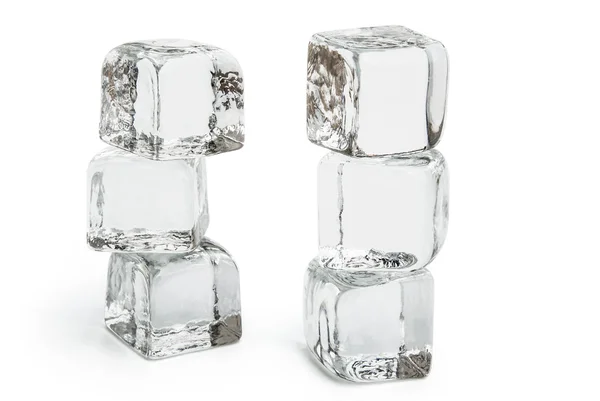 Two columns of ice cubes on white with clipping path — Stock Photo, Image