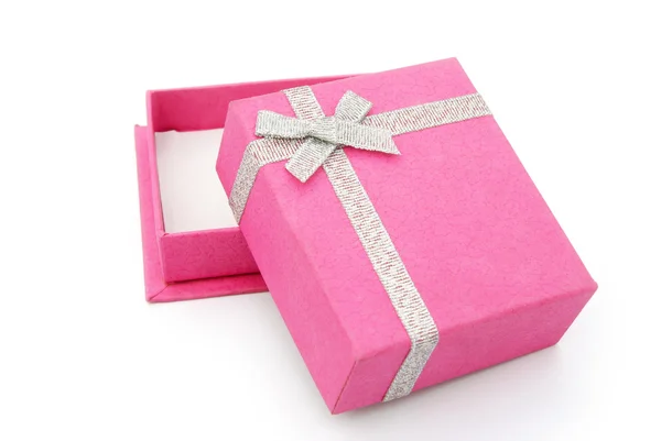 Roze giftdoos geopend op wit met uitknippad — Stockfoto