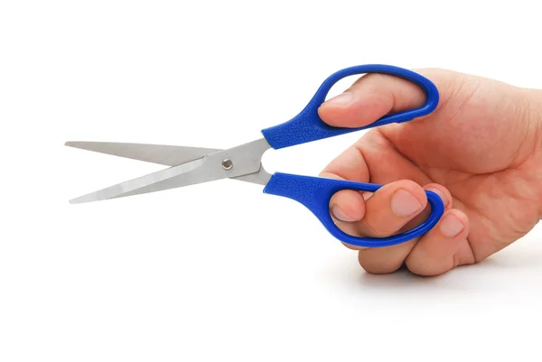 Using a blue scissors on white with clipping path — Stock Photo, Image