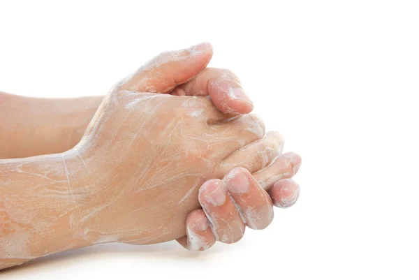 Homme se lavant les mains sur blanc avec chemin de coupe — Photo