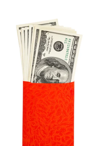 US currency in red pocket with clipping path — Stock Photo, Image