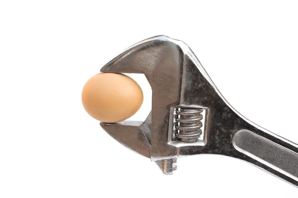 Egg and wrench on white with clipping path — Stock Photo, Image