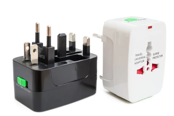 Adaptadores universais em preto e branco com caminho de recorte — Fotografia de Stock