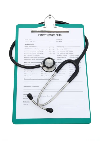 Patient history form and stethoscope with clipping path, medical concept — Stock Photo, Image