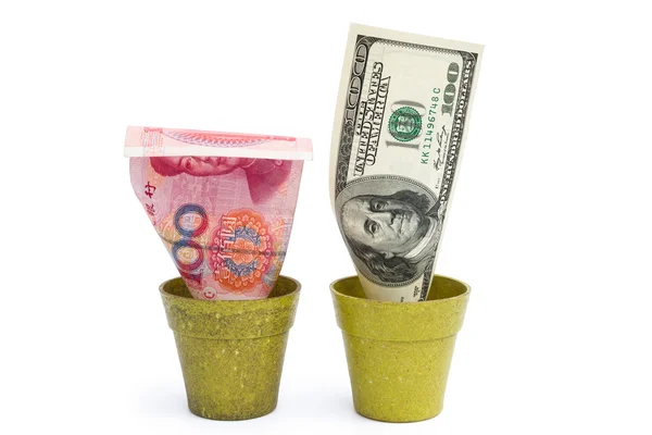 Blooming USD and fade RMB with clipping path — Stock Photo, Image