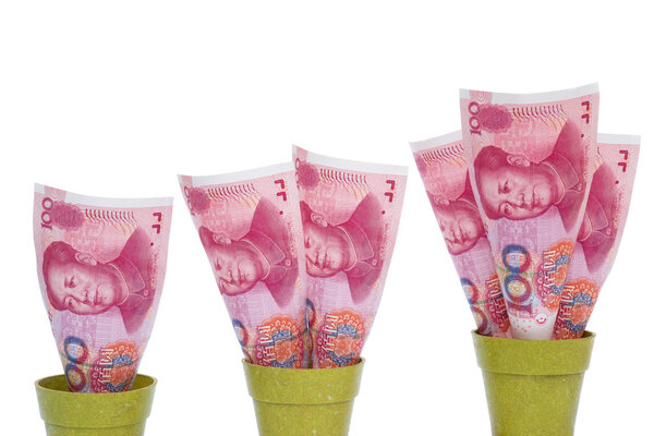 RMB rising on white with clipping path