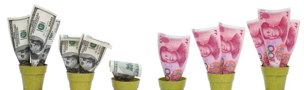 USD dropping and RMB rising with clipping path — Stock Photo, Image