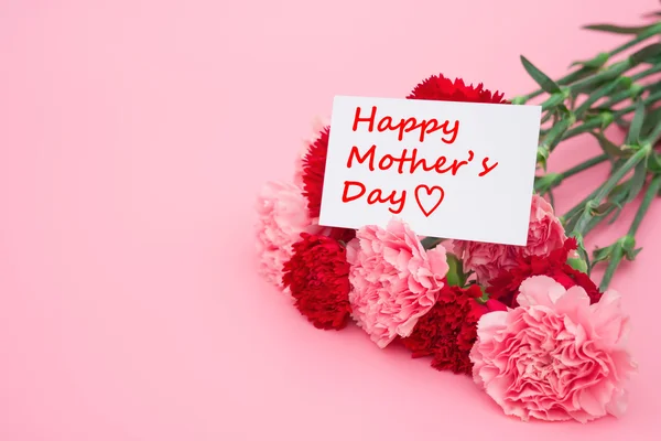 Cartão do dia da mãe feliz com cravos rosa e vermelho — Fotografia de Stock