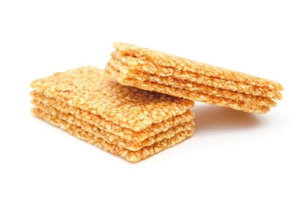 Sweet rice puffs blocks on a white background — Stock Photo, Image