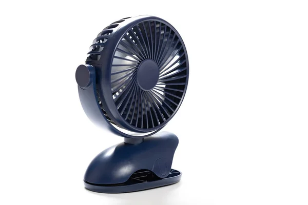 Hoek Uitzicht Blauw Draagbaar Oplaadbare Ventilator Witte Achtergrond — Stockfoto