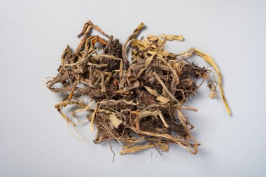 Üst görünüm bitkisi GanSong veya Nardostachyos Radix et Rhizoma veya Çin Nardostachys Root ve Rhizome