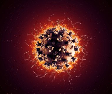 Ateşle çevrili bir Coronavirus modeli.
