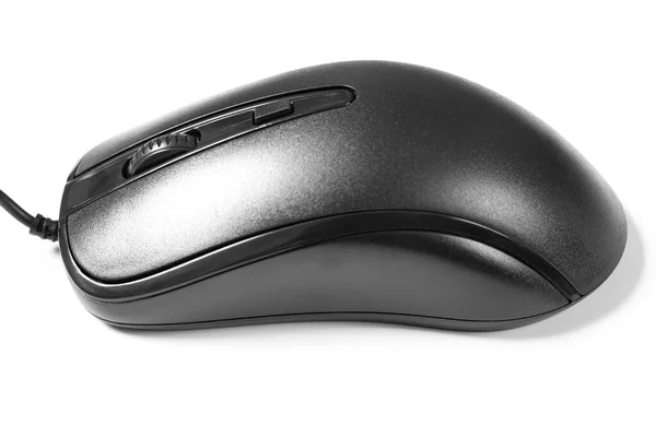 Seitenansicht Schwarze Maus Mit Kabel Auf Weißem Hintergrund — Stockfoto