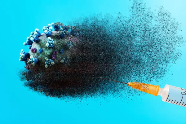 Syringe Exploding Coronavirus Blue Background — Fotografia de Stock