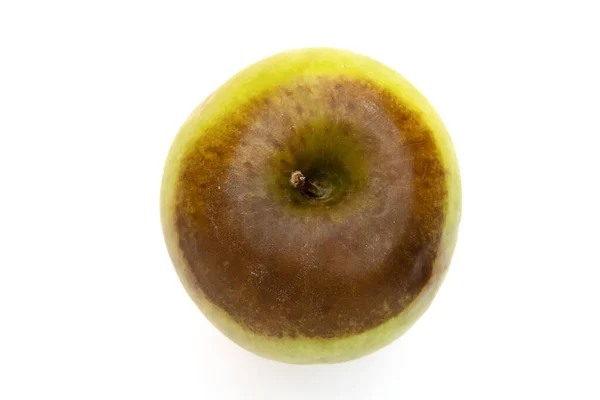 顶部白色背景上的绿色腐烂苹果 — 图库照片