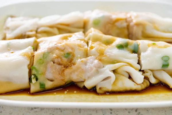 Angle View Traditonal Cantonese Food Cheong Fun Rice Noodle Rolls — стоковое фото