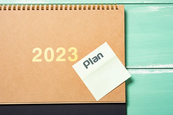 Vista Superior 2023 Calendário Memorando Plano — Fotografia de Stock