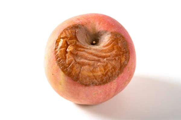 白い背景にひどく腐ったリンゴの側面図 — ストック写真