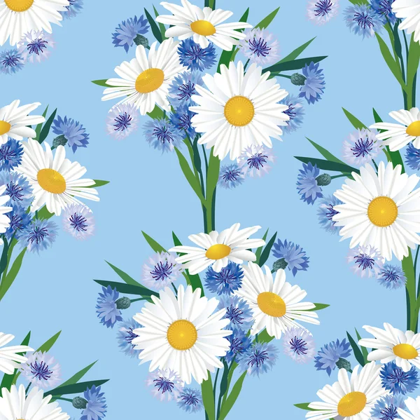 Seamless pattern background with chamomile and cornflowers