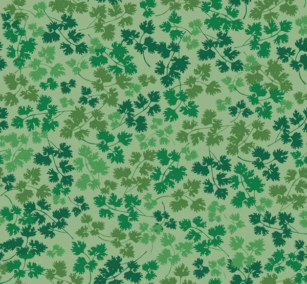 Бесшовный рисунок с листьями петрушки на зеленом фоне — стоковый вектор