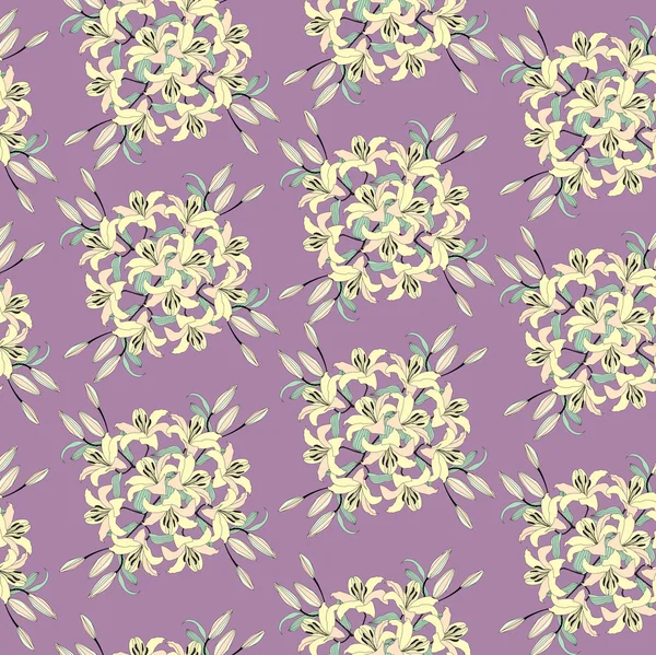 Seamless pattern with yellow lily on lilac background — Stock Vector