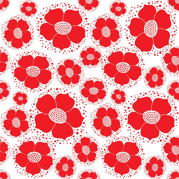 Patrón sin costura con flores ornamentales rojas fondo — Vector de stock